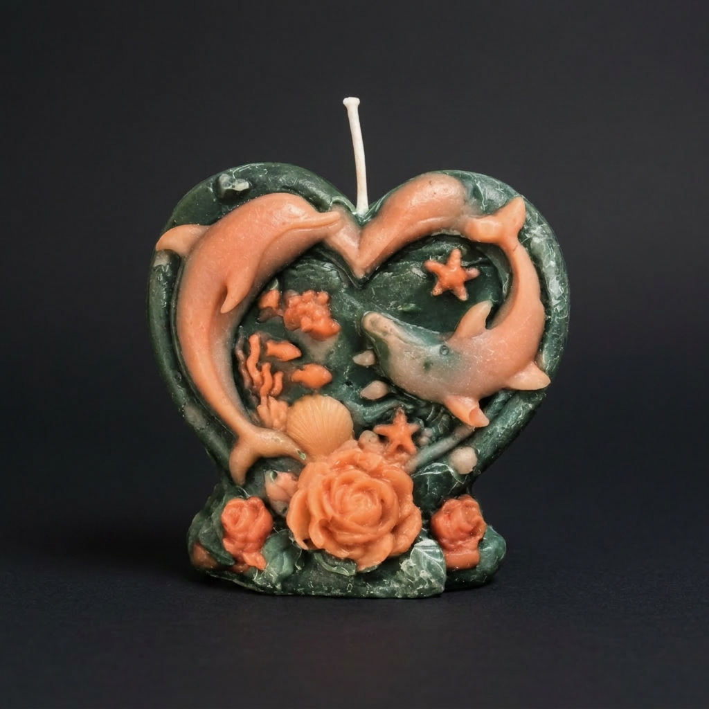 Dolphin Heart handmade beeswax candle by Flickering Fortunes